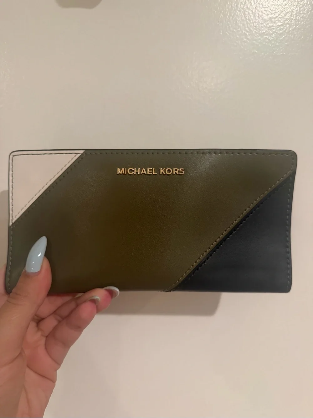 Michael Kors Olive, Black & Cream Colorblock Leather Wallet